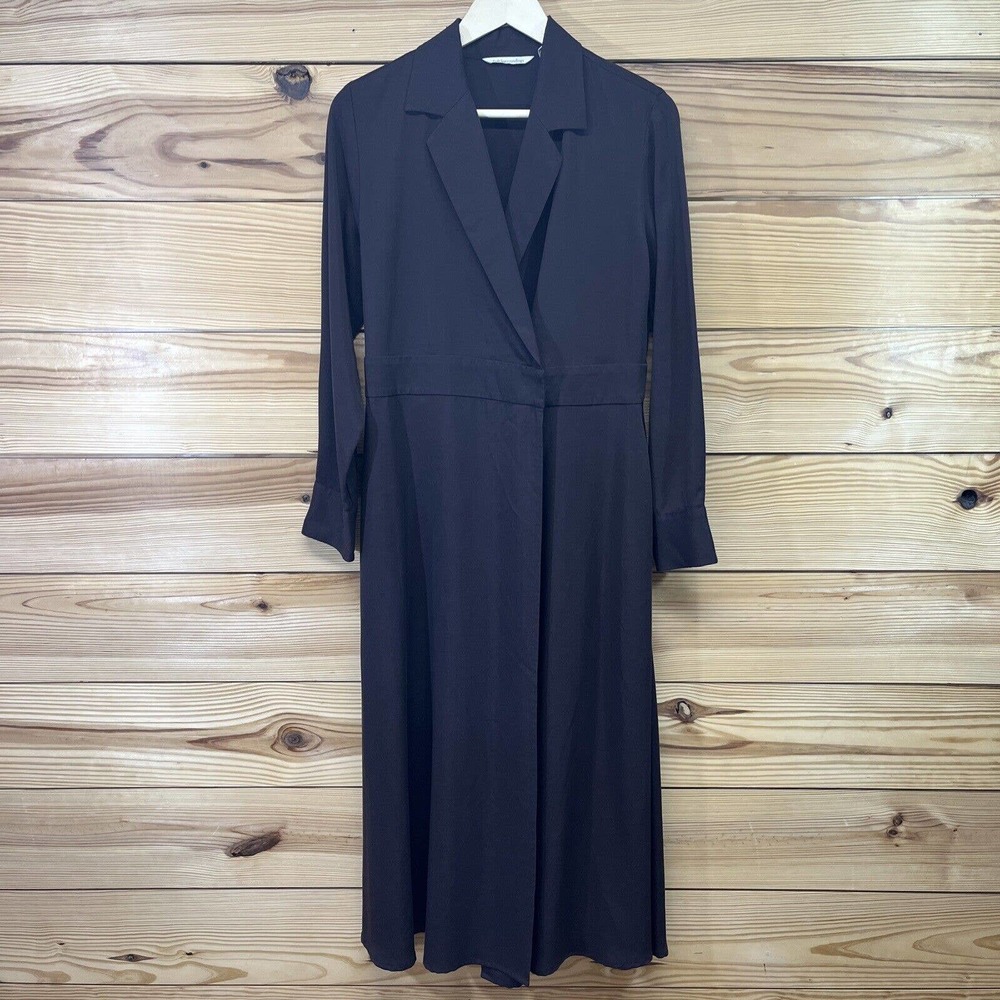 Soft Surroundings Quintessa Dress Small Brown Tencel Maxi LS Wrap V-Neck B84